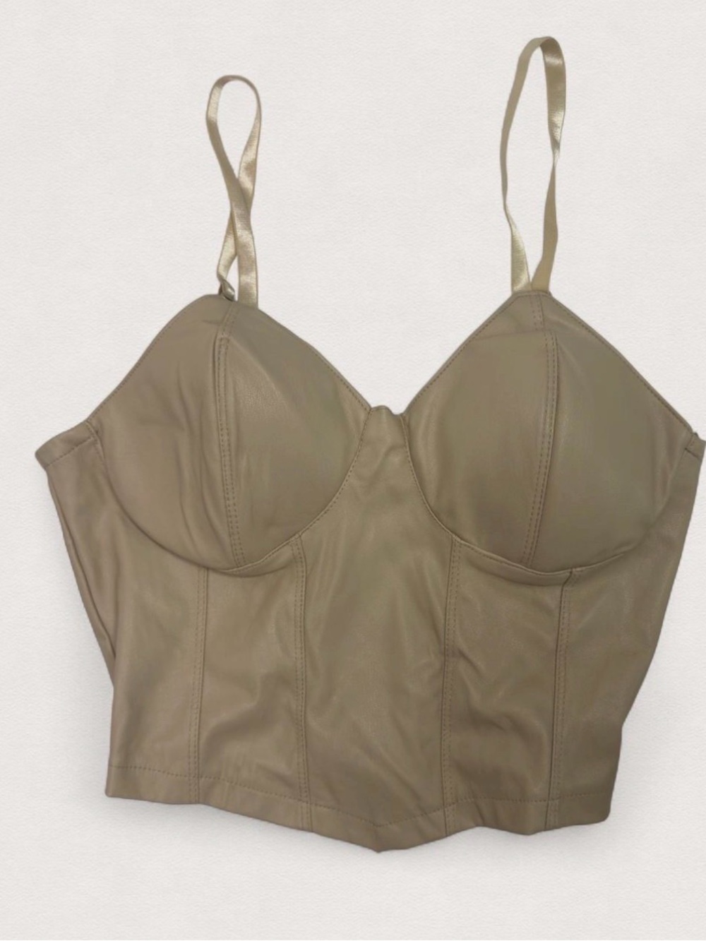 Faux Leather Bustier Crop Top in Beige Tan | Size XS | Madden NYC | Small Corset